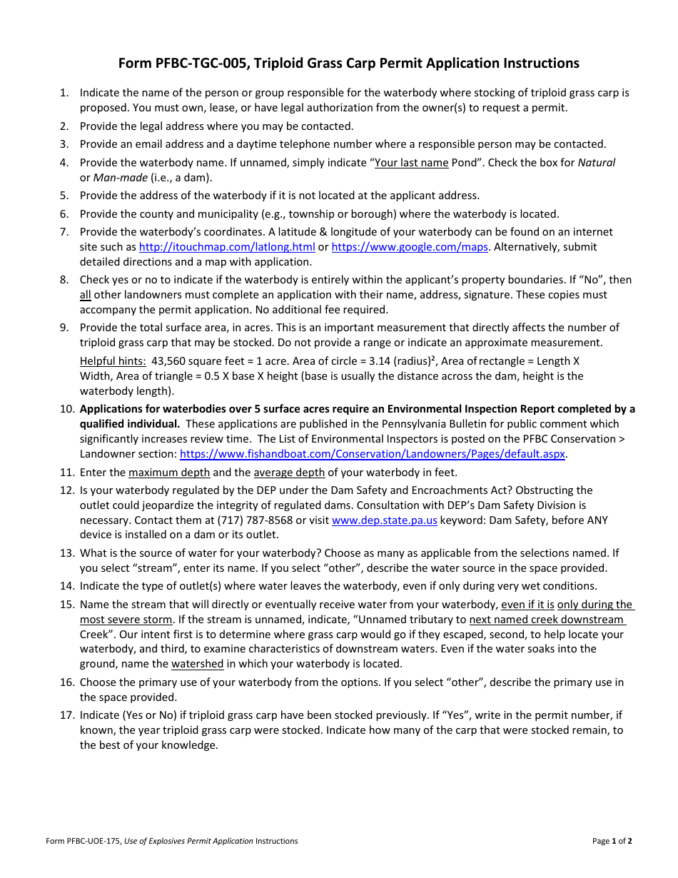 Download Instructions for Form PFBCTGC005 Triploid Grass Carp Permit