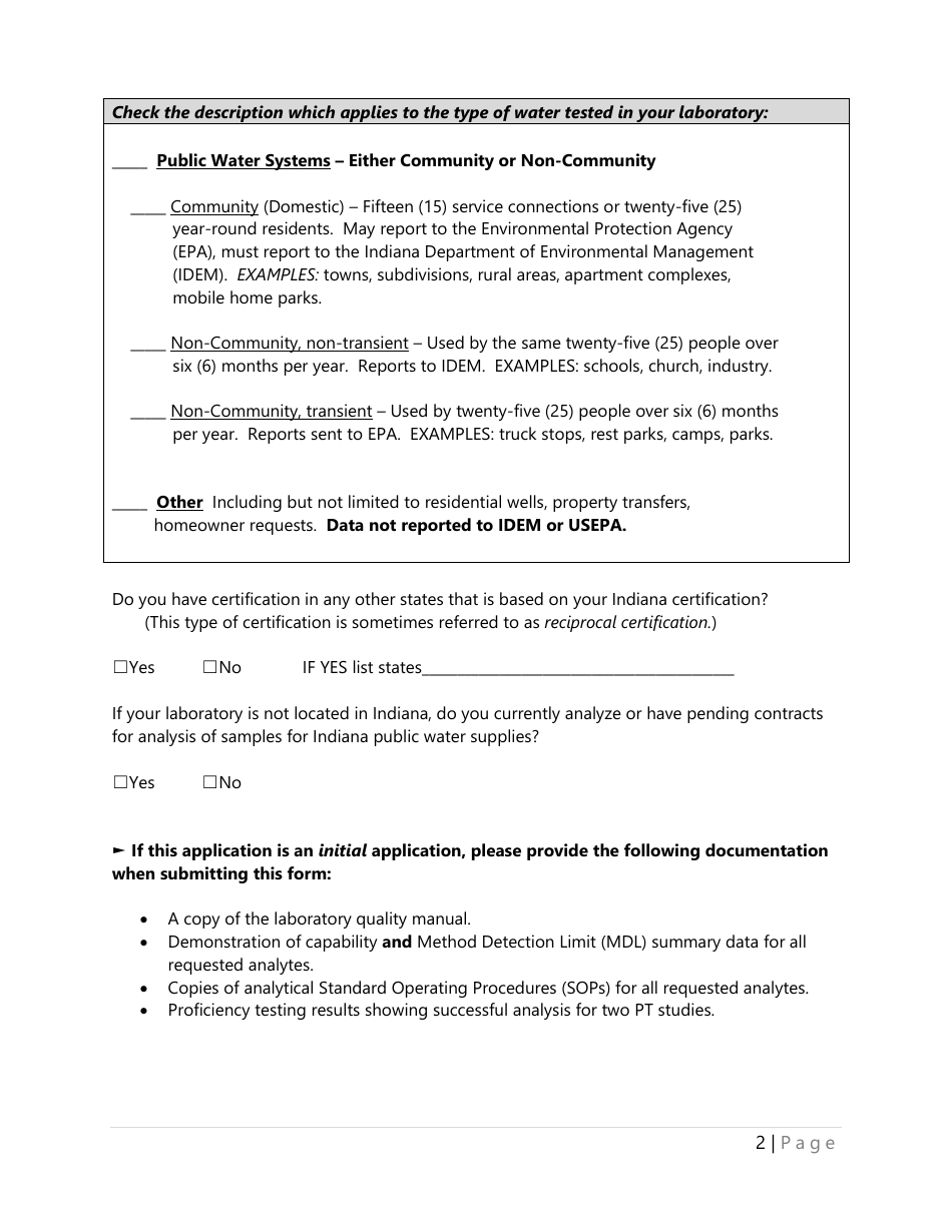 State Form 56453 Drinking Water Chemistry Pre-audit Information Request - Indiana, Page 2