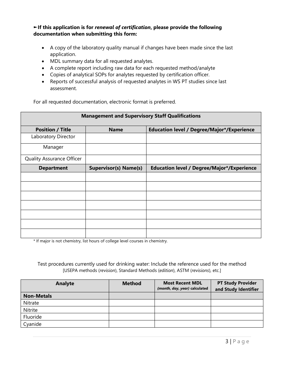State Form 56453 Drinking Water Chemistry Pre-audit Information Request - Indiana, Page 3