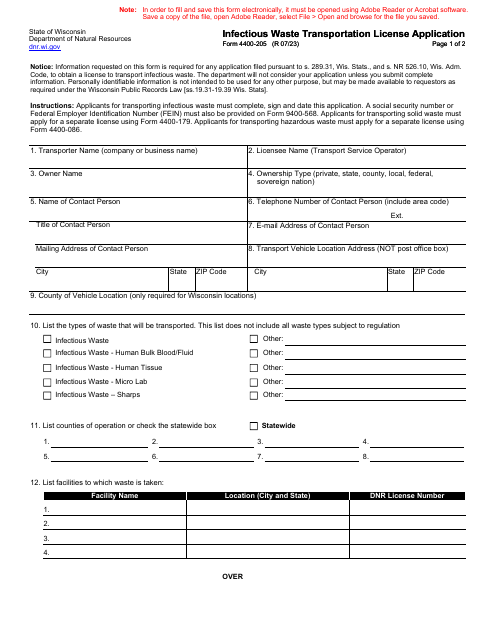 Form 4400-205  Printable Pdf
