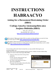 Form HAR101 Instructions - Asking for a Harassment Restraining Order (Hro) - Minnesota (English/Somali)