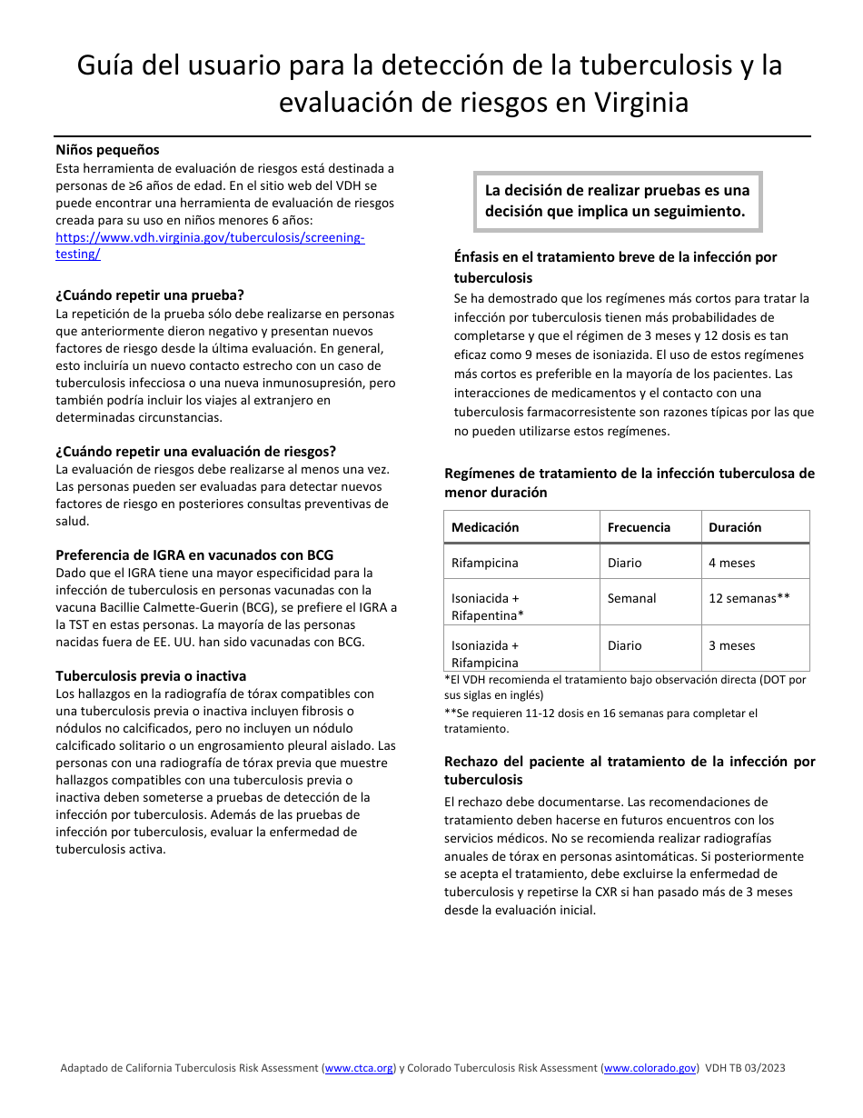 Herramienta De Deteccion Y Evaluacion Del Riesgo De La Tuberculosis (Tb) En Virginia Para Uso En Personas De 6 Anos En Adelante - Virginia (Spanish), Page 3
