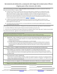 Document preview: Herramienta De Deteccion Y Evaluacion Del Riesgo De La Tuberculosis (Tb) En Virginia Para Ninos Menores De 6 Anos - Virginia (Spanish)