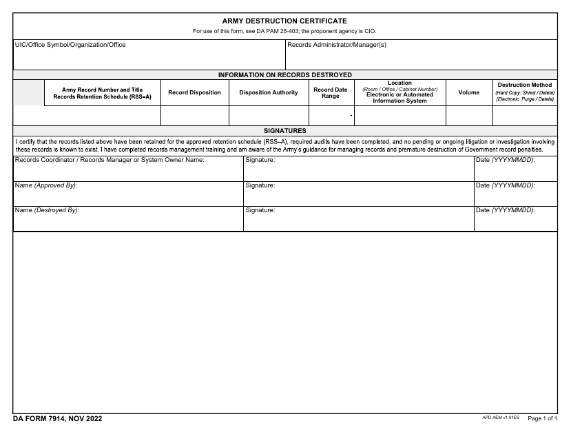 DA Form 7914 - Fill Out, Sign Online and Download Fillable PDF | Templateroller