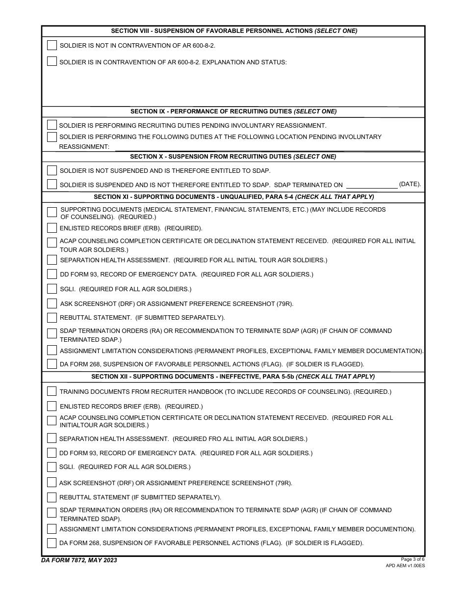 DA Form 7872 Involuntary Reassignment, Reattachment, and / or Reclassification, Page 3