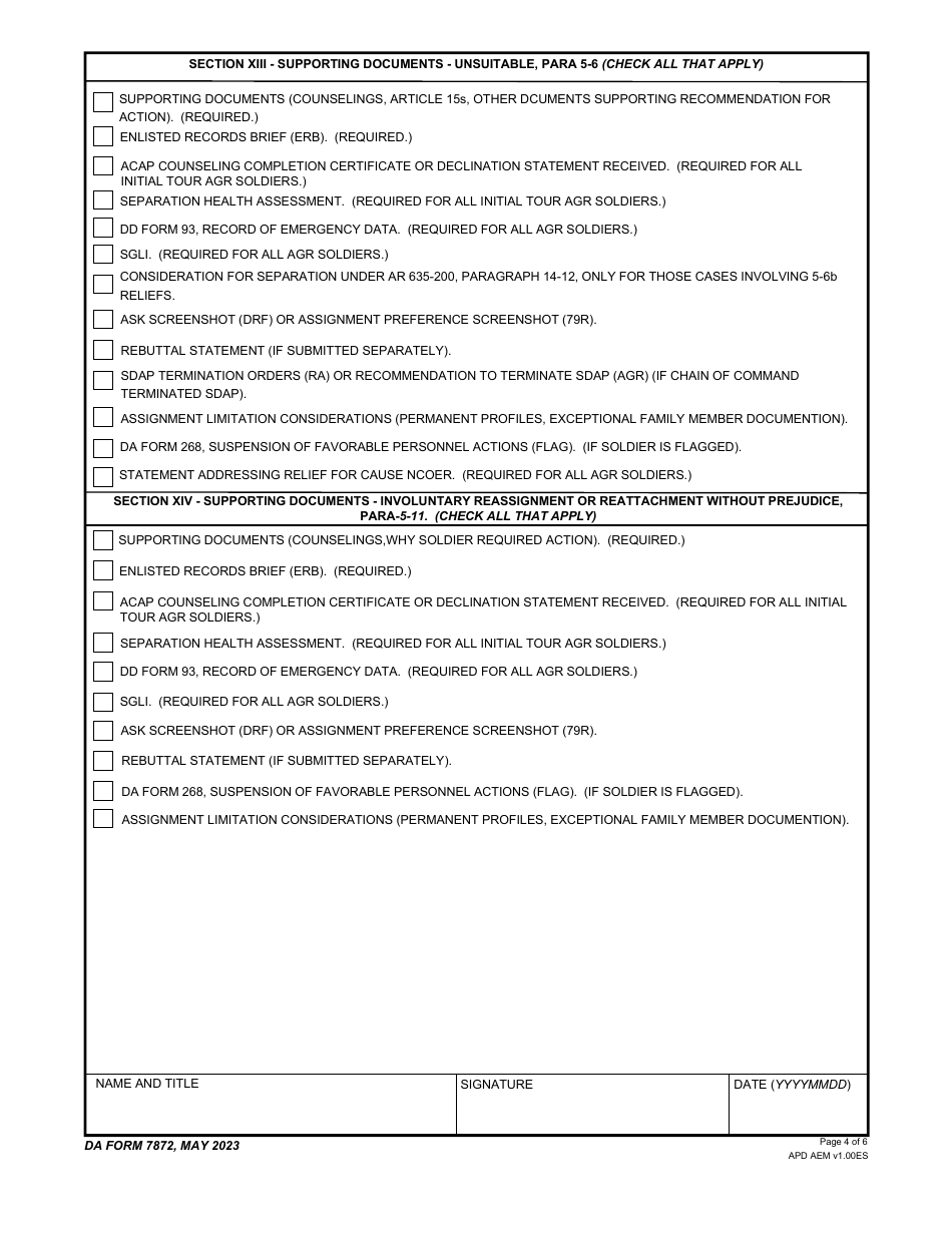 DA Form 7872 Involuntary Reassignment, Reattachment, and / or Reclassification, Page 4