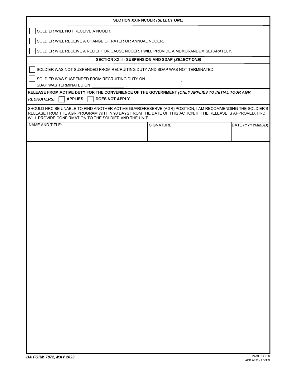 DA Form 7872 Involuntary Reassignment, Reattachment, and / or Reclassification, Page 6