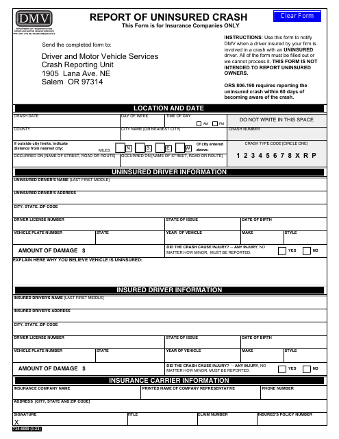 Form 735-6659 Report of Uninsured Crash - Oregon
