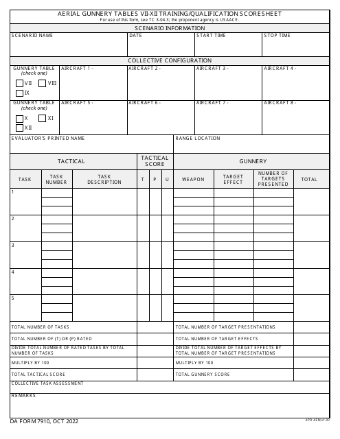 DA Form 7910  Printable Pdf