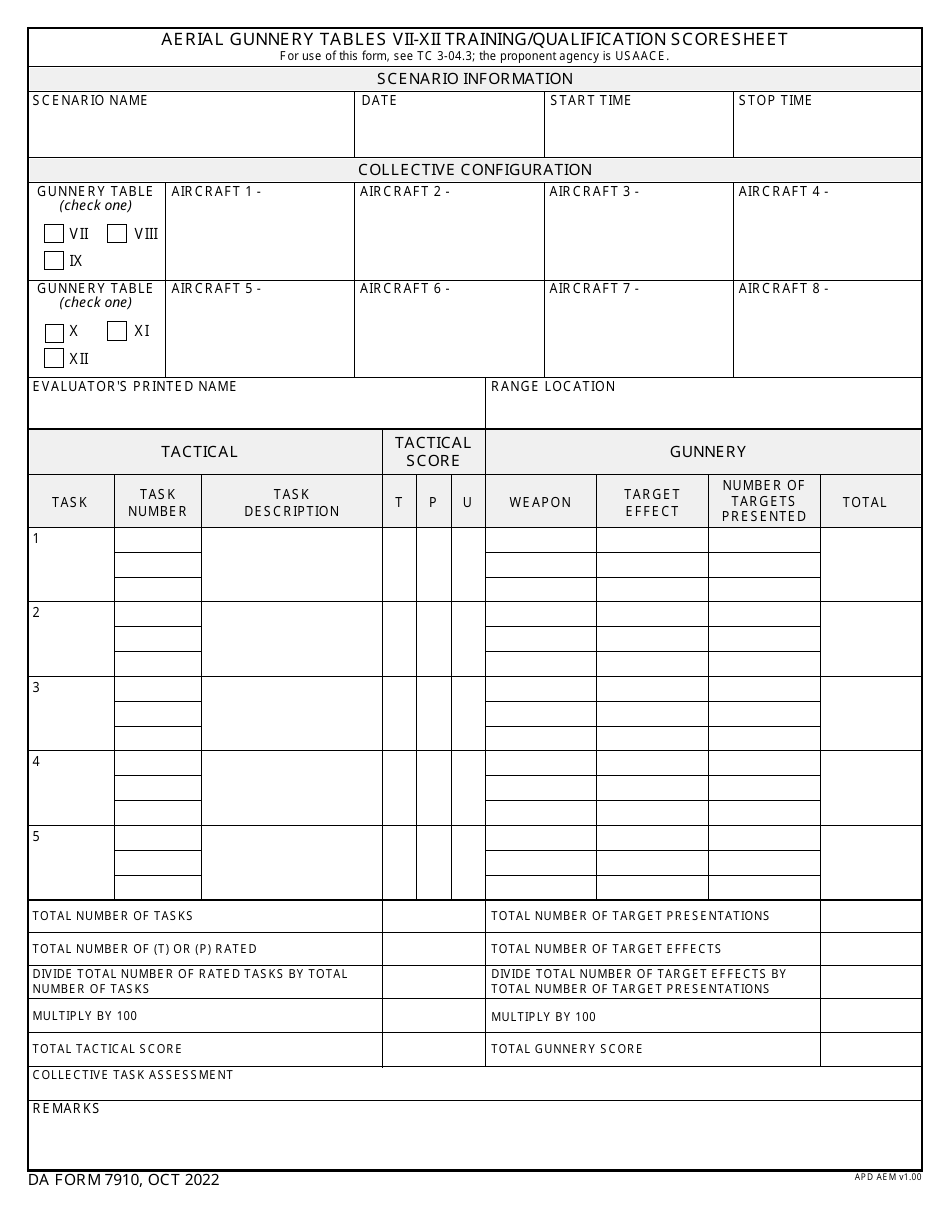 DA Form 7910 - Fill Out, Sign Online and Download Fillable PDF ...