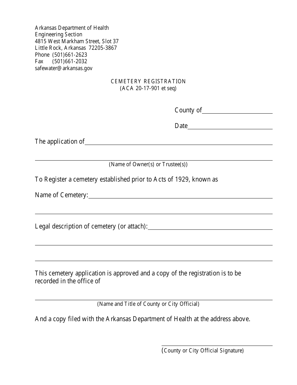 Arkansas Cemetery Registration - Fill Out, Sign Online and Download PDF | Templateroller