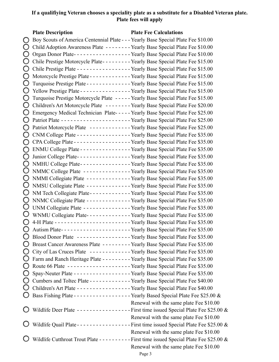 Form MVD-10353 Application for Military Service Special Plate - New Mexico, Page 3