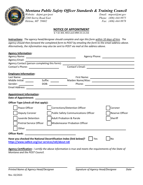 Notice of Appointment - Montana Download Pdf