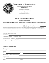 Board of Appeals Application for Hearing - Bethlehem Township, Pennsylvania