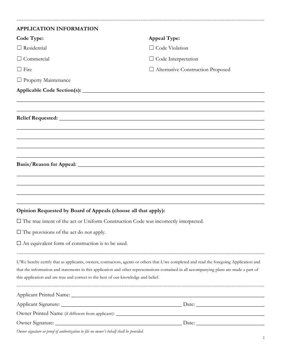 Board of Appeals Application for Hearing - Bethlehem Township, Pennsylvania, Page 2