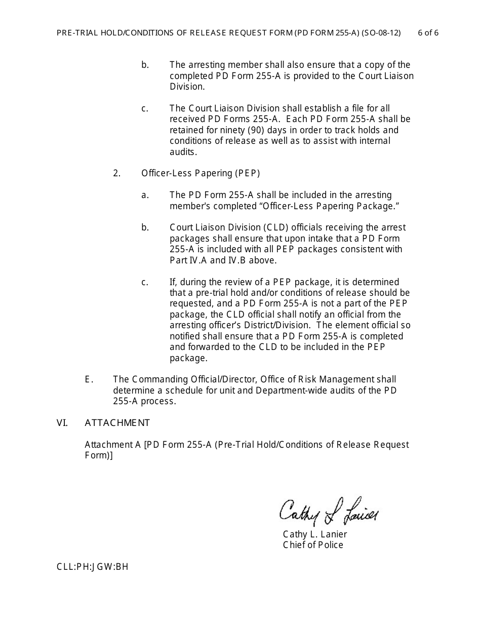 PD Form 255-A Pre-trial Hold / Conditions of Release Request Form - Washington, D.C., Page 6