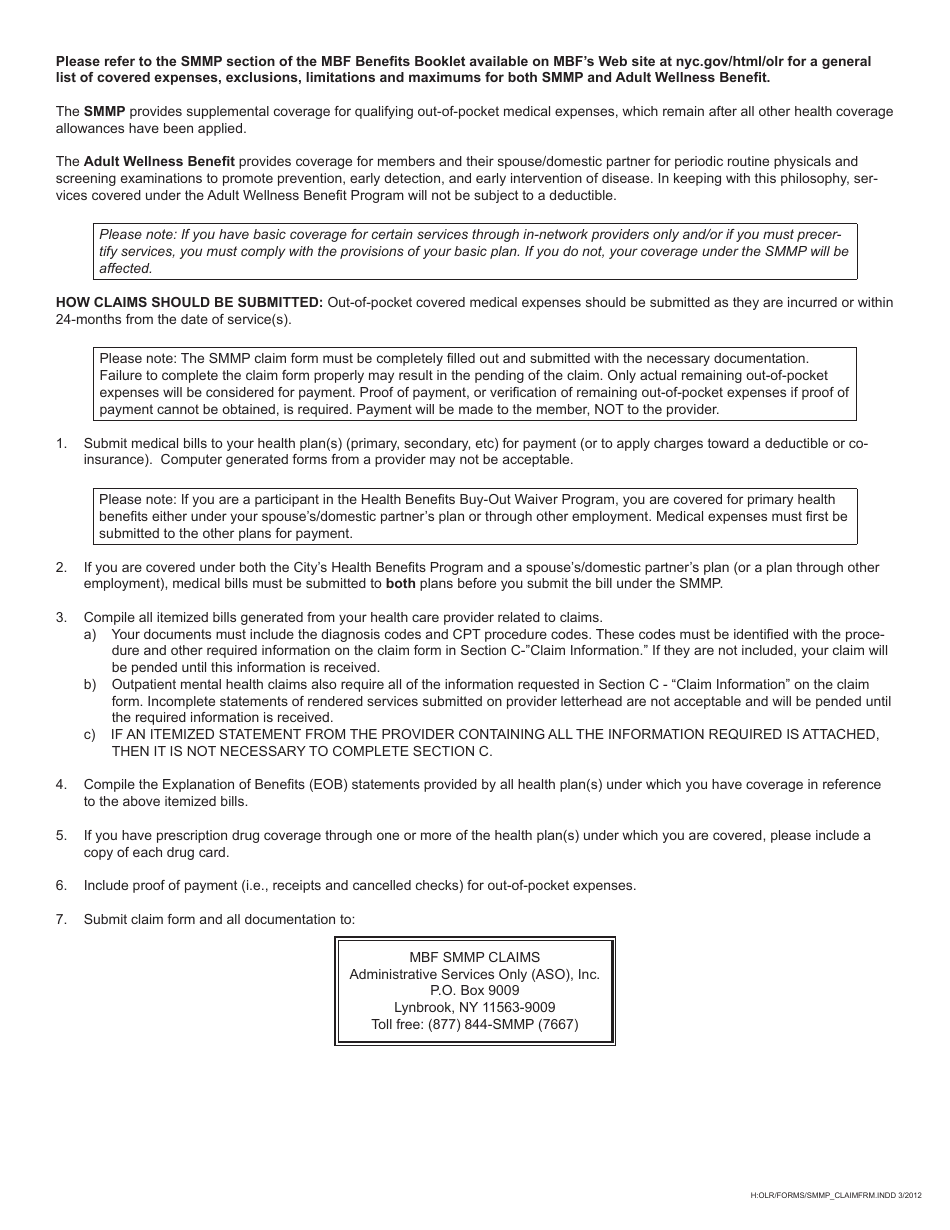 New York City Superimposed Major Medical Plan (Smmp) Claim Form - Fill ...