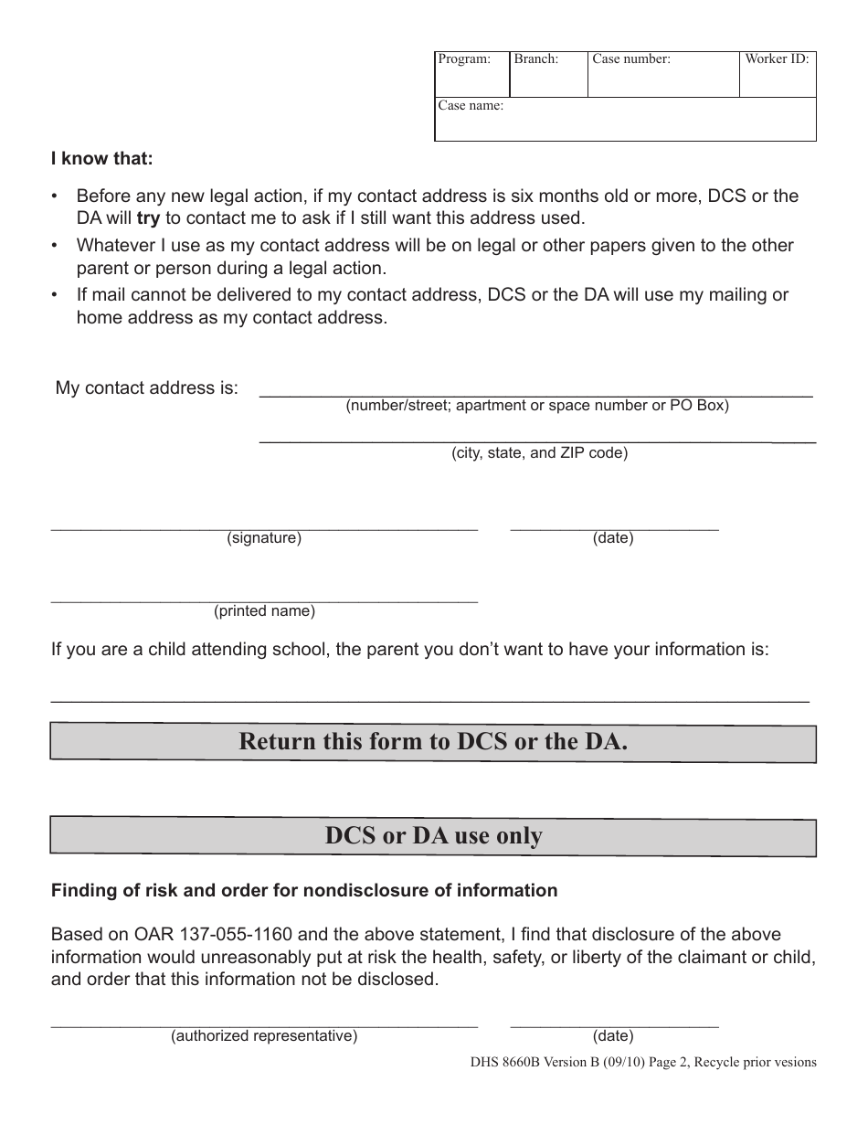 Form DHS8660B Claim of Risk - for Use by the Noncustodial Parent or a child Attending School - Oregon, Page 3