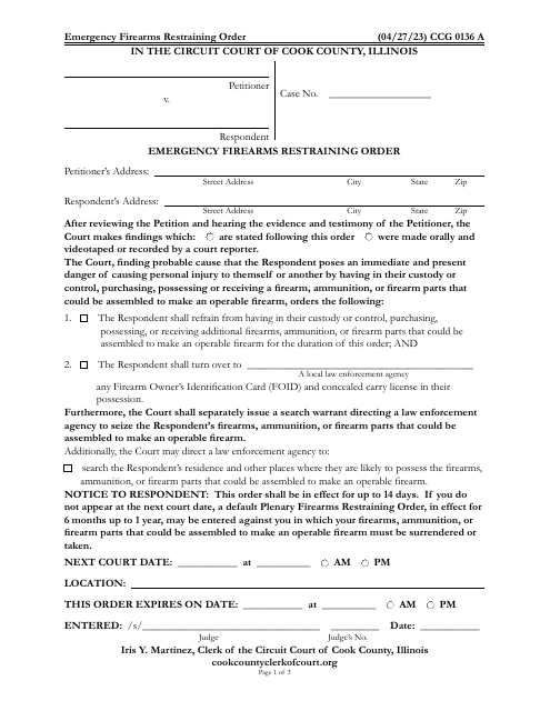 Form CCG0136 Emergency Firearms Restraining Order - Cook County, Illinois