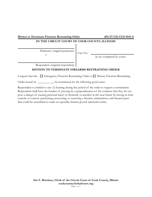 Form CCG0143 Motion to Terminate Firearms Restraining Order - Cook County, Illinois