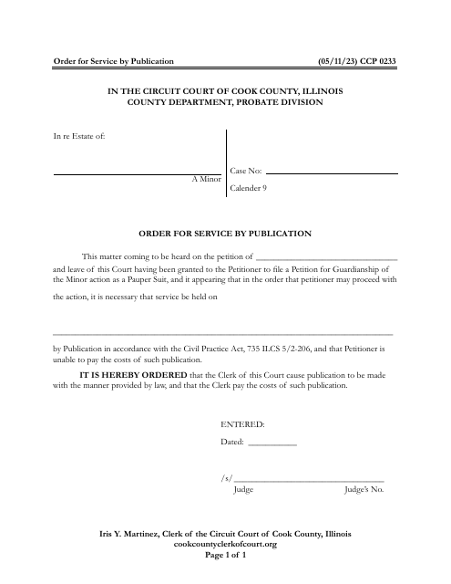 Form CCP0233 Order for Service by Publication - Cook County, Illinois