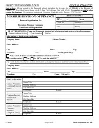 Renewal Application for Premium Finance Company Certificate of Registration - Missouri, Page 2