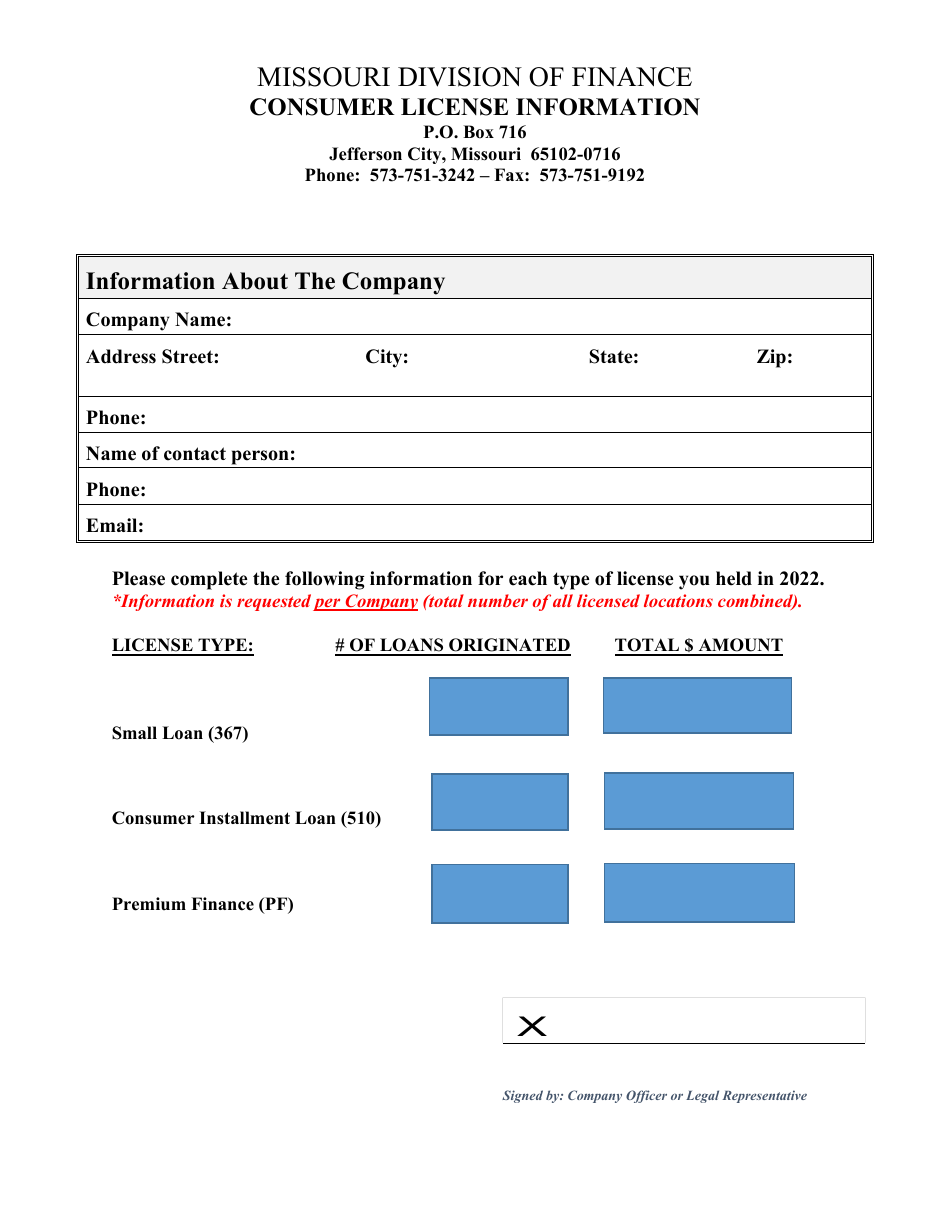 Renewal Application for Premium Finance Company Certificate of Registration - Missouri, Page 4