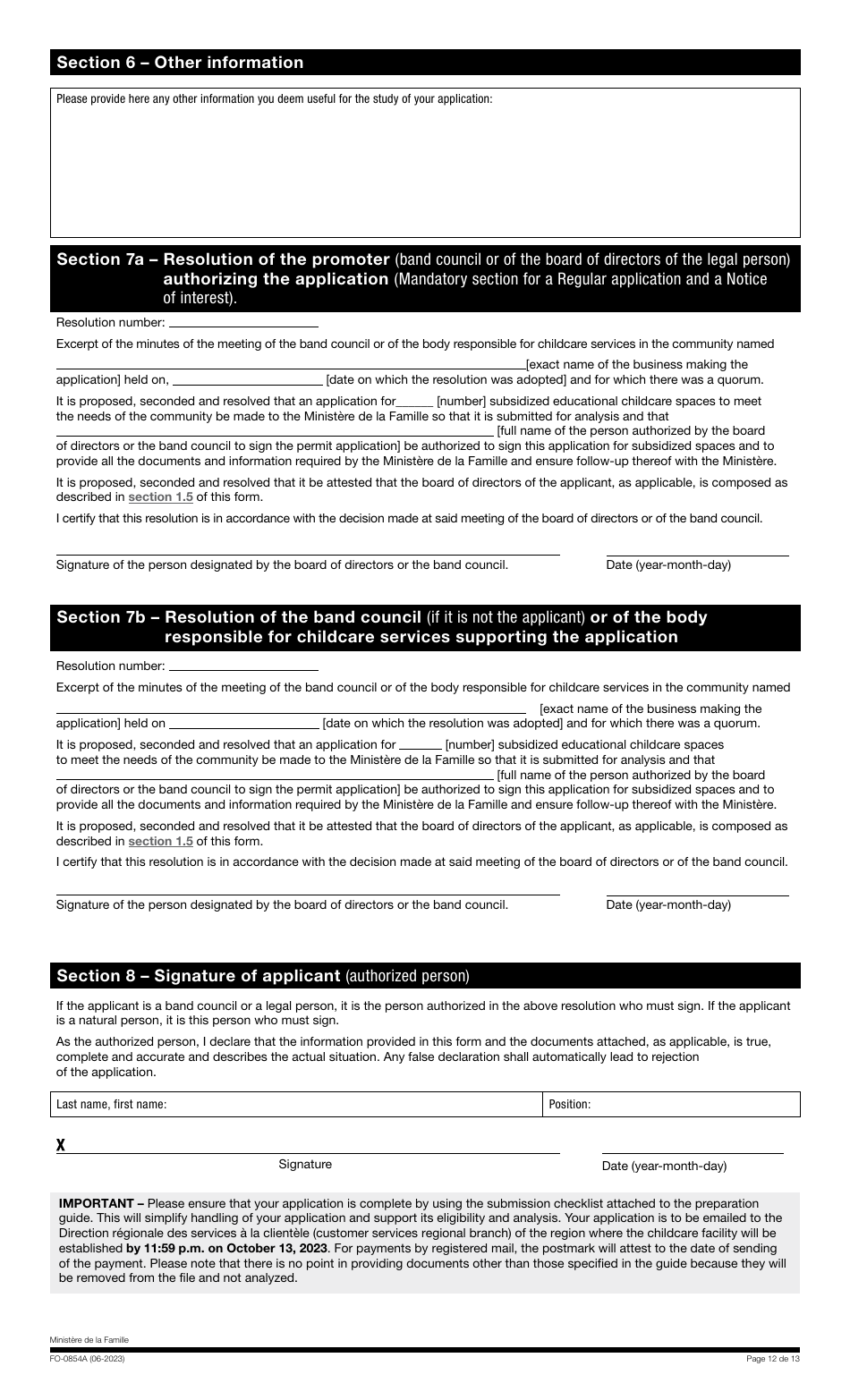 Form FO-0854A Applications for Subsidized Educational Childcare Service Spaces - Quebec, Canada, Page 12