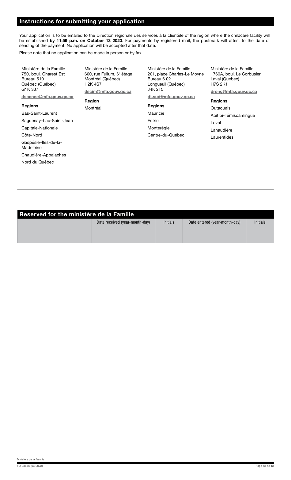 Form FO-0854A Applications for Subsidized Educational Childcare Service Spaces - Quebec, Canada, Page 13