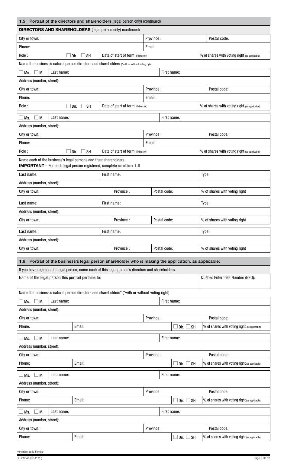 Form FO-0854A Applications for Subsidized Educational Childcare Service Spaces - Quebec, Canada, Page 2