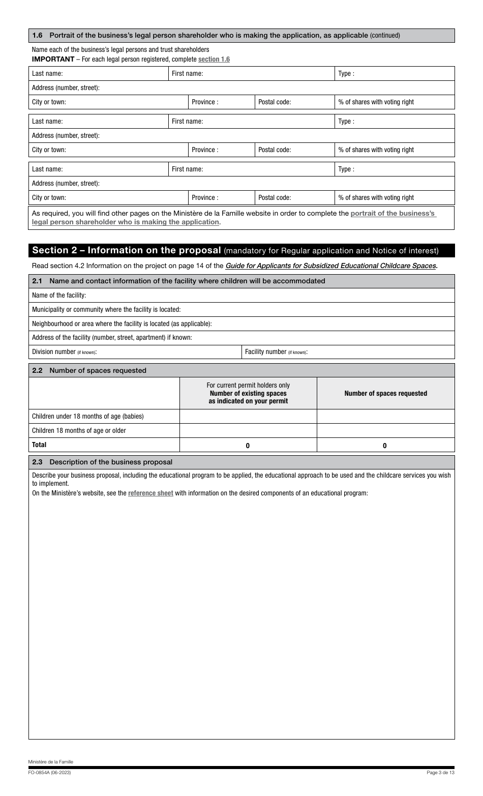 Form FO-0854A Applications for Subsidized Educational Childcare Service Spaces - Quebec, Canada, Page 3