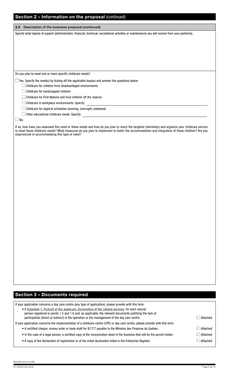 Form FO-0854A Applications for Subsidized Educational Childcare Service Spaces - Quebec, Canada, Page 5