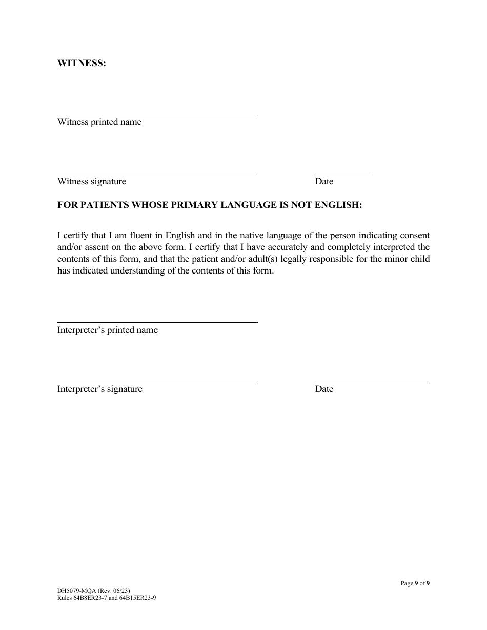 Form DH5079-MQA Patient Information and Informed Parental Consent and Assent for Minors - Puberty Suppression Treatment for Patients With Gender Dysphoria - Florida, Page 9