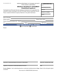 Form FAA-1148A Medical Incapacity Statement - Hospitalized Applicant - Arizona