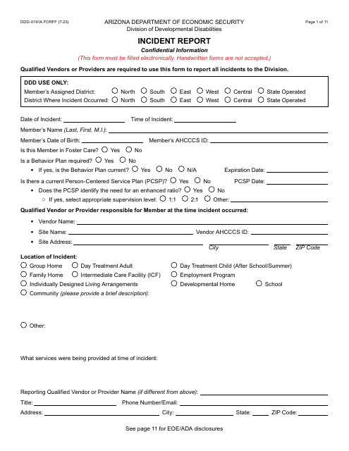 Form DDD-0191A  Printable Pdf