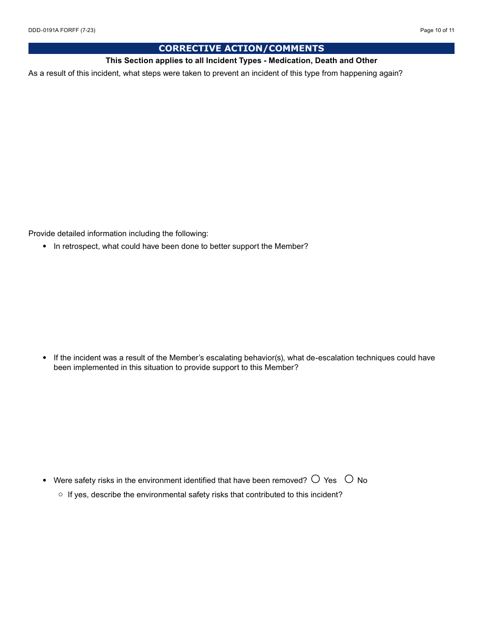 Form DDD-0191A Incident Report - Arizona, Page 10