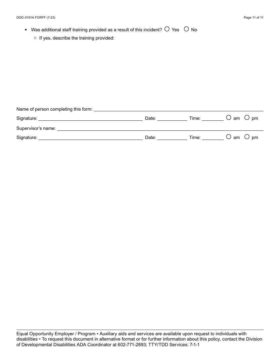 Form DDD-0191A Incident Report - Arizona, Page 11
