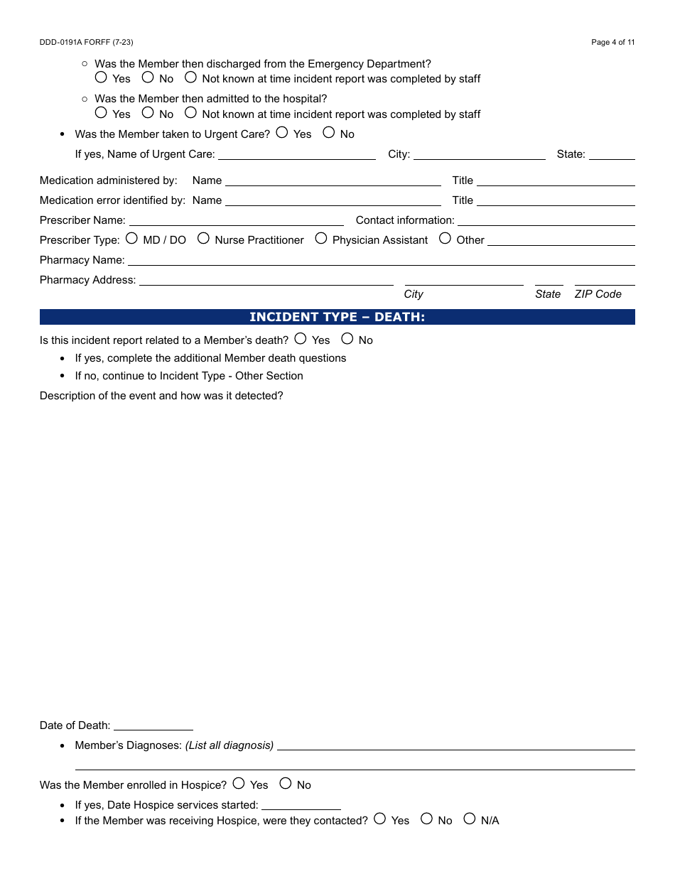 Form DDD-0191A Incident Report - Arizona, Page 4