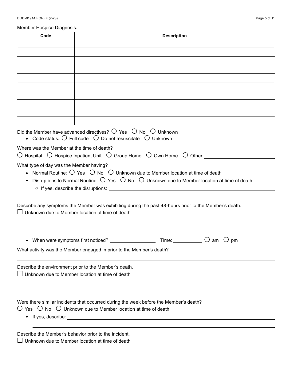 Form DDD-0191A Incident Report - Arizona, Page 5