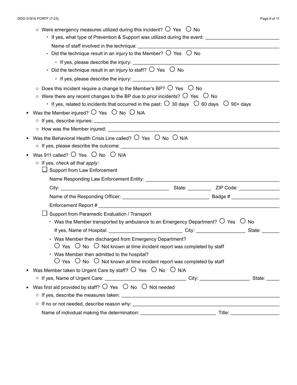 Form DDD-0191A Incident Report - Arizona, Page 8