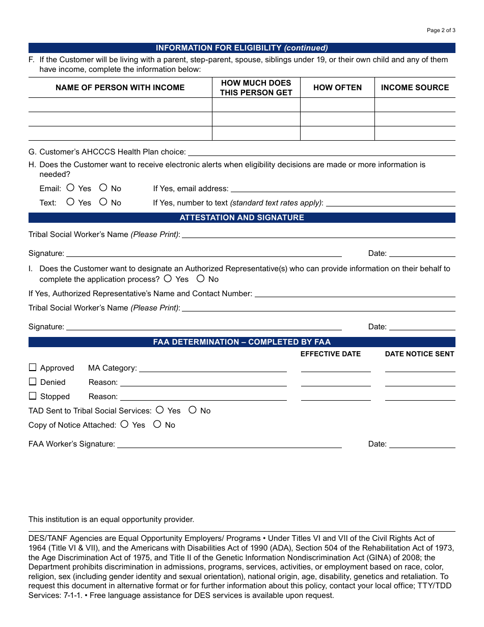 Form FAA-1097B Foster Care Age out Tribal Referral Form - Arizona, Page 2