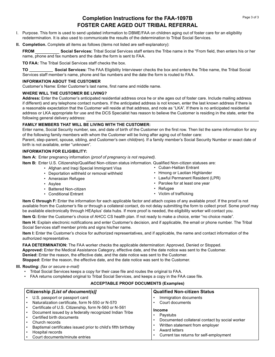 Form FAA-1097B Foster Care Age out Tribal Referral Form - Arizona, Page 3