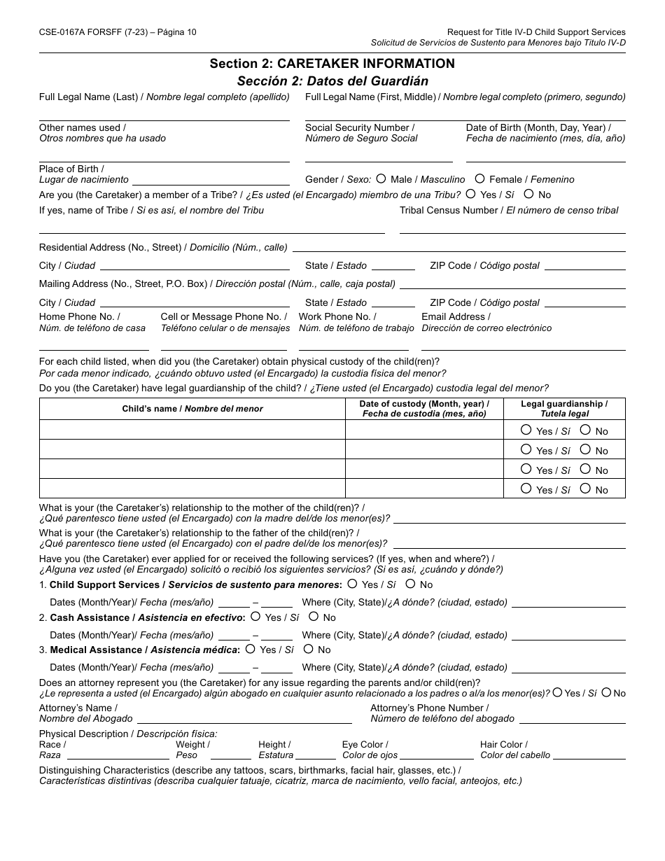 Formulario CSE-0167A-S Solicitud Del Titulo IV-D Para Servicios De Sustento Para Menores Y Los Derechos Y Responsabilidades Del Solicitante - Arizona (Spanish), Page 10