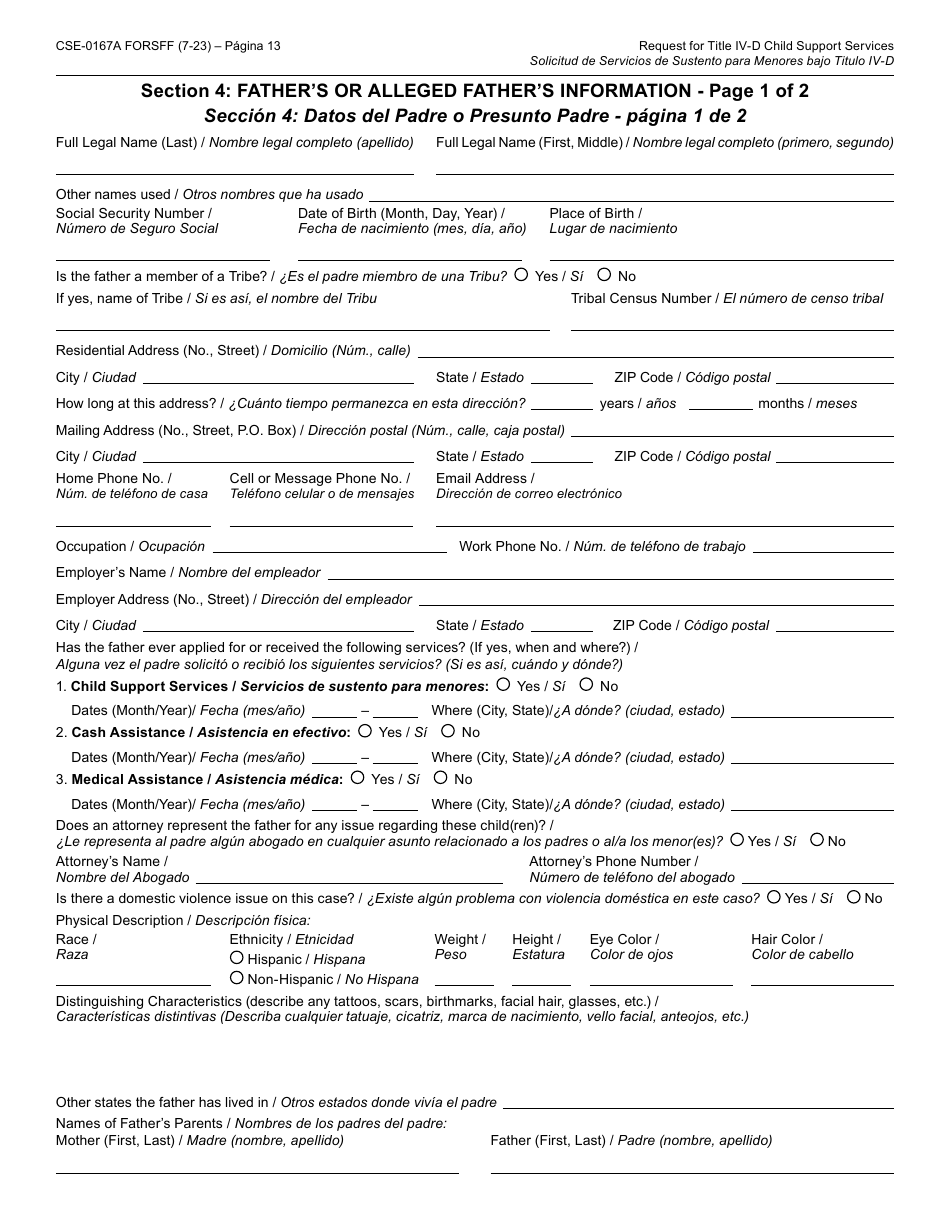 Formulario CSE-0167A-S Solicitud Del Titulo IV-D Para Servicios De Sustento Para Menores Y Los Derechos Y Responsabilidades Del Solicitante - Arizona (Spanish), Page 13