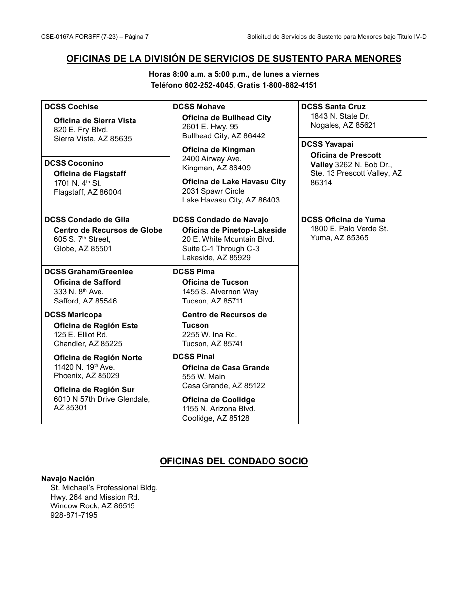 Formulario CSE-0167A-S Solicitud Del Titulo IV-D Para Servicios De Sustento Para Menores Y Los Derechos Y Responsabilidades Del Solicitante - Arizona (Spanish), Page 7
