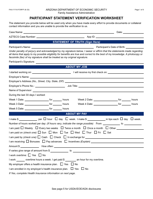 Form FAA-1111A  Printable Pdf