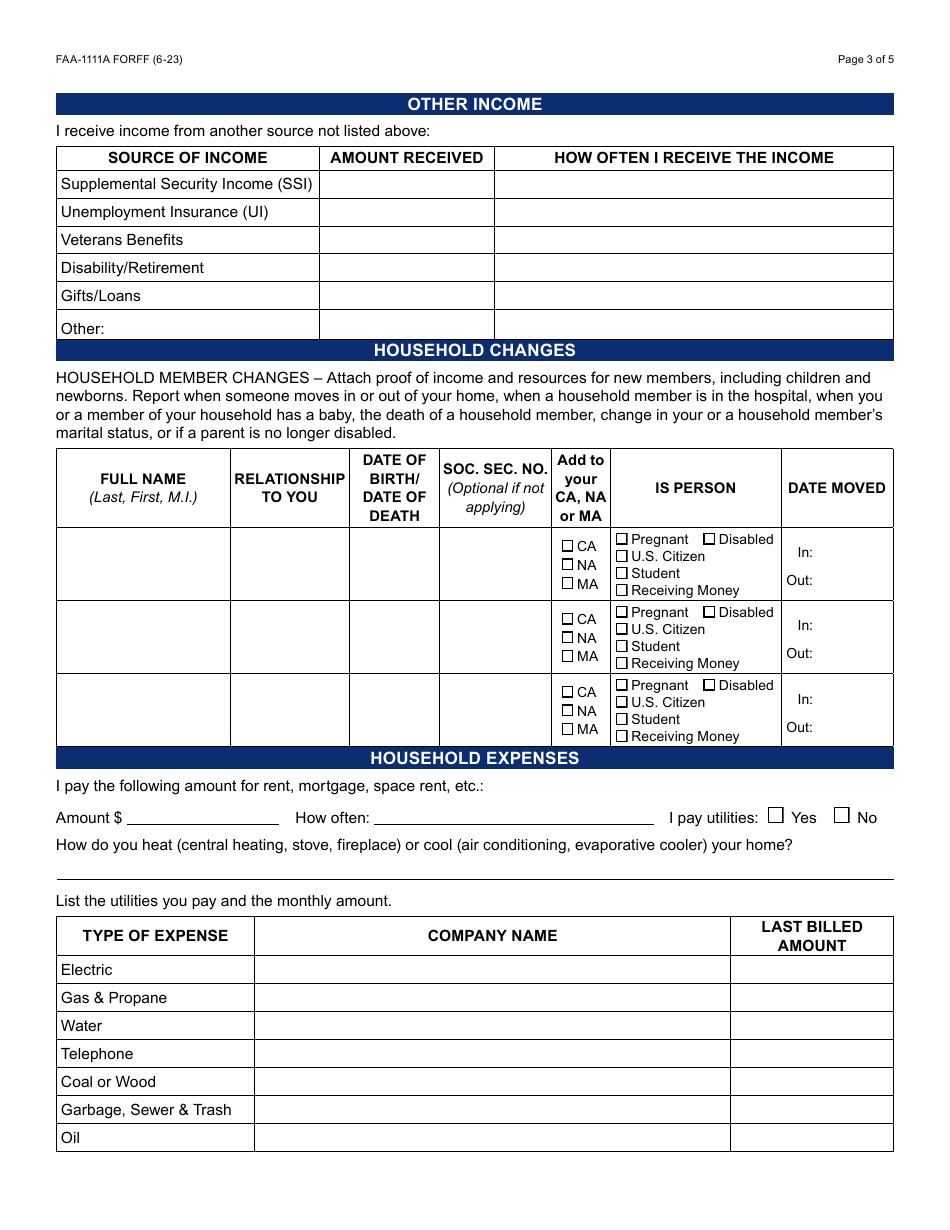 Form FAA-1111A Participant Statement Verification Worksheet - Arizona, Page 3
