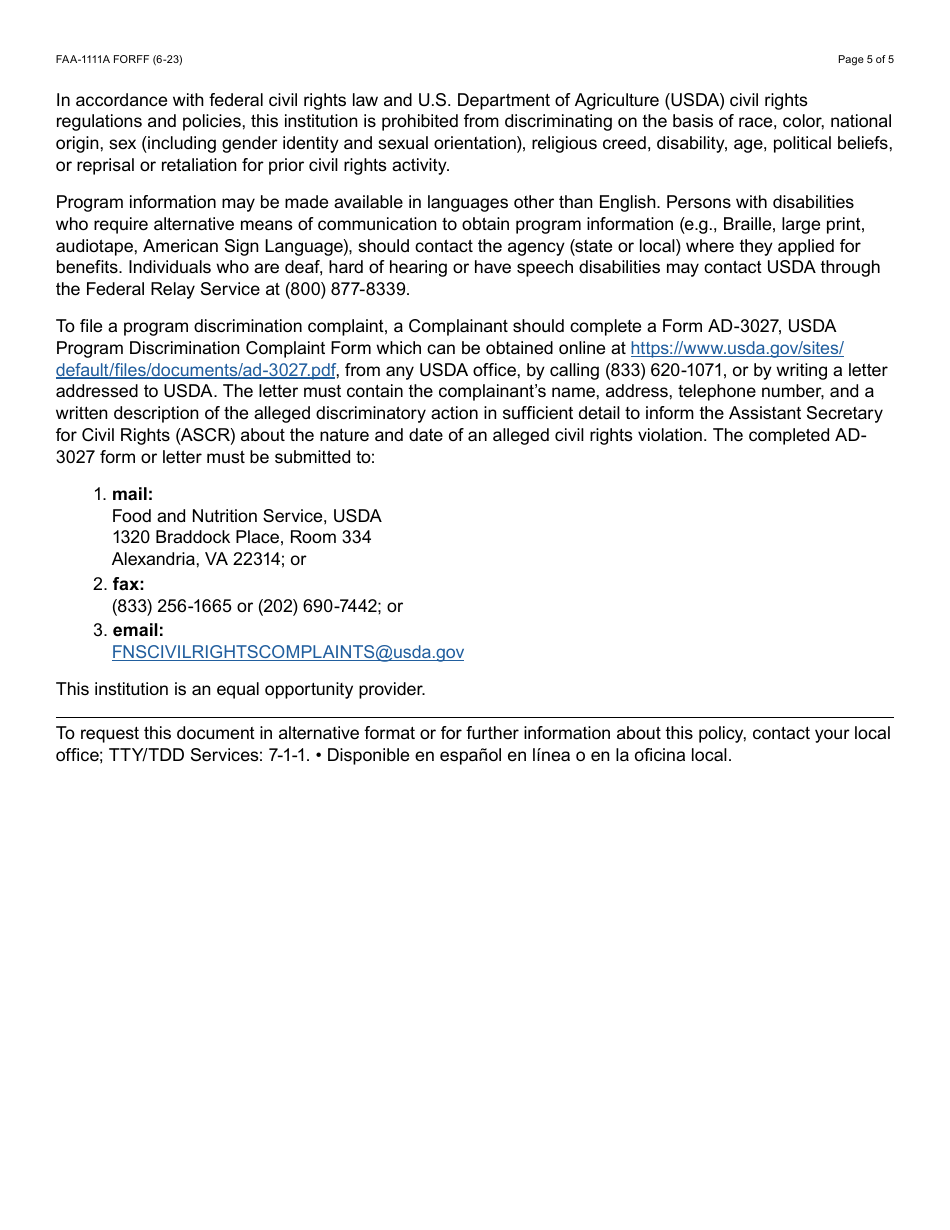 Form FAA-1111A Participant Statement Verification Worksheet - Arizona, Page 5