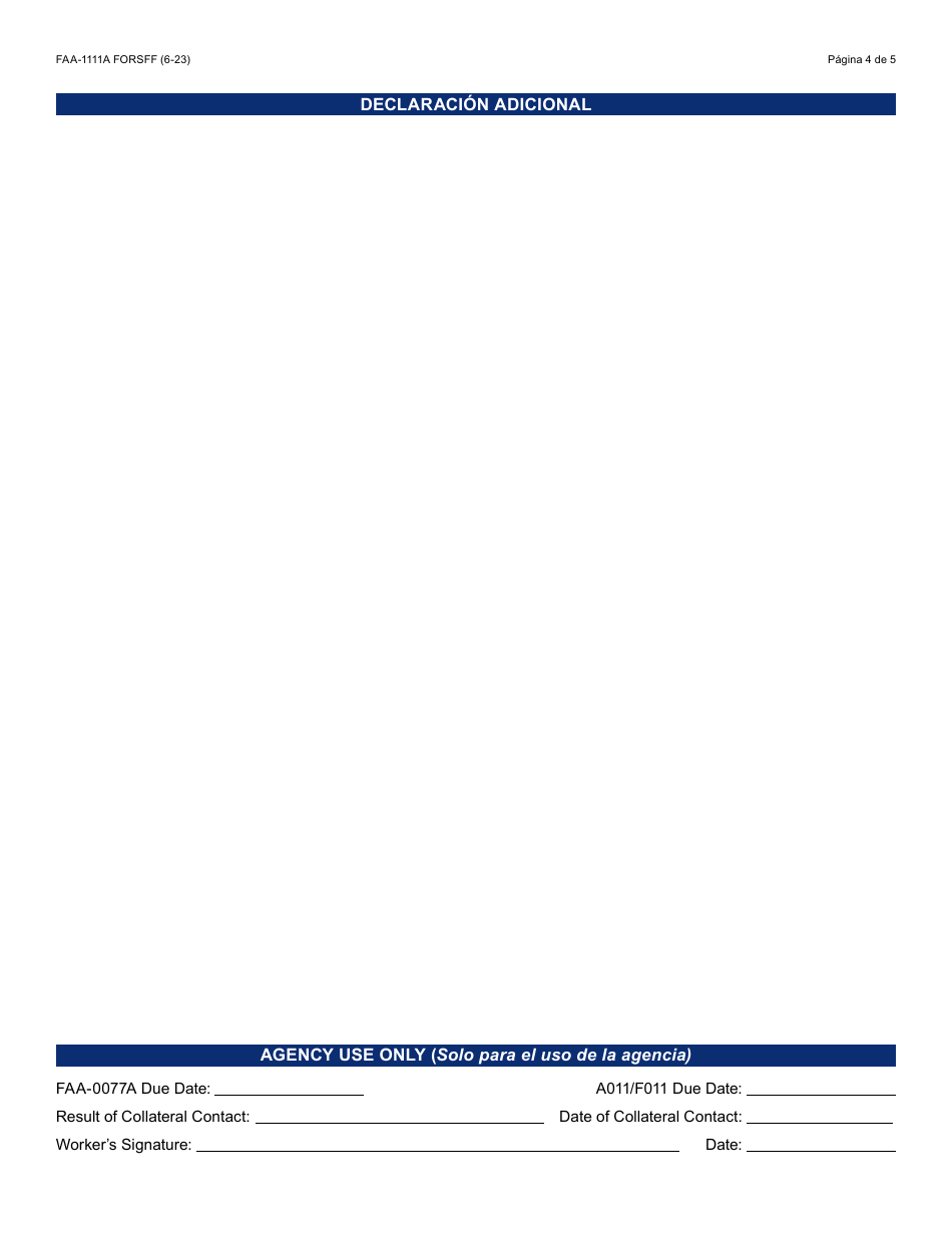 Form FAA-1111A-S Formulario Para Verificar La Declaracion Del Participante - Arizona, Page 4