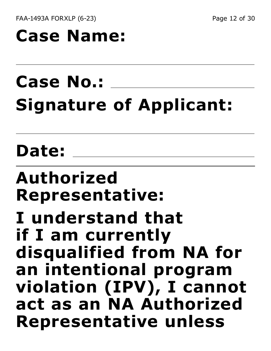 Form Faa 1493a Xlp Download Fillable Pdf Or Fill Online Authorized Representative Request Extra 2998